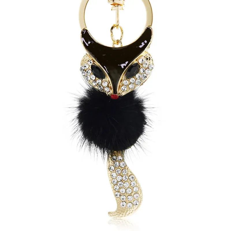 Cute Fox Fur Key Chains Rings Crystal Hot Sale Bag Pendant Anime Keyrings Keychains for Women Keyholder for Car K384