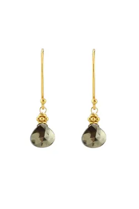 Tiny Gold Earrings, Dark Pyrite