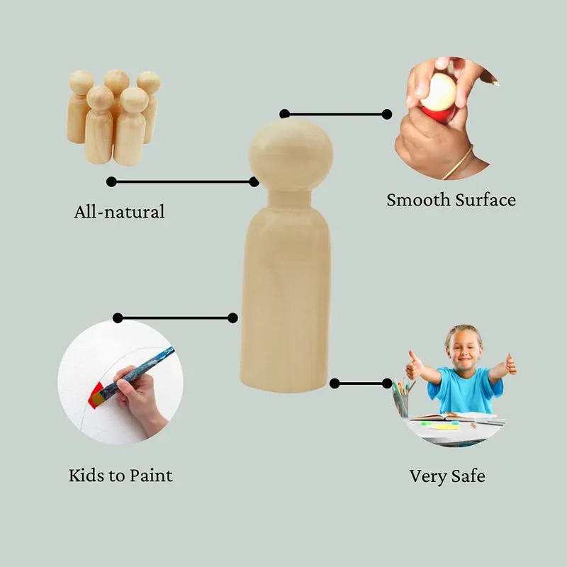 Wooden Peg Dolls 4 PCS Toy for Kids Vegetable Colored safe (NATURAL)